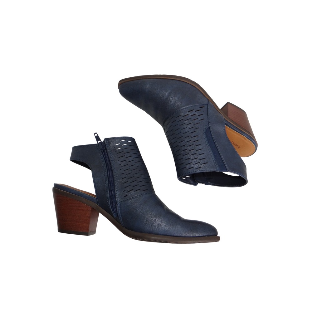 Baretraps Womens Navy Blue Perforated Slingback Block Heel Booties 4513